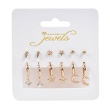 Set Cercei, Language of Jewels, Aurii, 6 Perechi, Strass-uri, Stelute, Luna, Oem