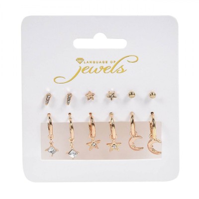 Set Cercei, Language of Jewels, Aurii, 6 Perechi, Strass-uri, Stelute, Luna foto