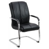 Scaun de vizitator tip sanie OFF 8117, piele ecologica, cromat, cu brate, 120 kg, negru
