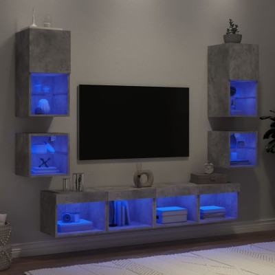 vidaXL Unități TV de perete cu LED-uri 8 piese gri beton lemn compozit 3216593 foto