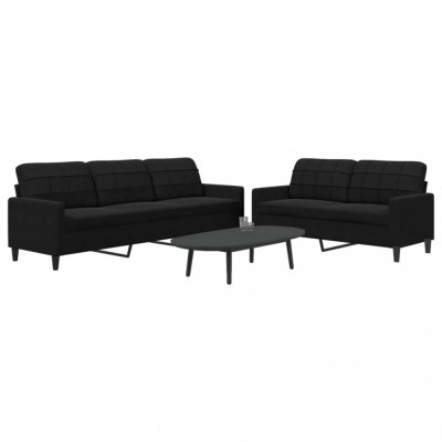 vidaXL Set de canapele cu perne, 2 piese, negru, catifea foto