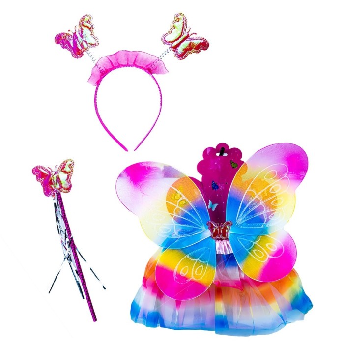 Costum Printesa Fluturas, fusta, aripi, cordeluta, bagheta magica, multicolor