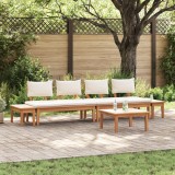 Set 5 bănci grădină vidaXL cu perne din lemn masiv de tec, Set 2 bănci grădină vidaXL din lemn masiv de tec, Masă grădină vidaXL 60x60x30 cm din lemn