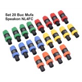 Set 20 Mufe Audio Speakon Tata 4 Pini Colorate (Rosu, Verde, Albastru, Galben, Portocaliu) Conector NF4FC Boxe Audio, Mixere