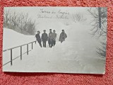 Fotografie tip carte postala, prizonieri, iarna in Lagar D&auml;nholm-Stralsund, primul razboi mondial 1916-1918
