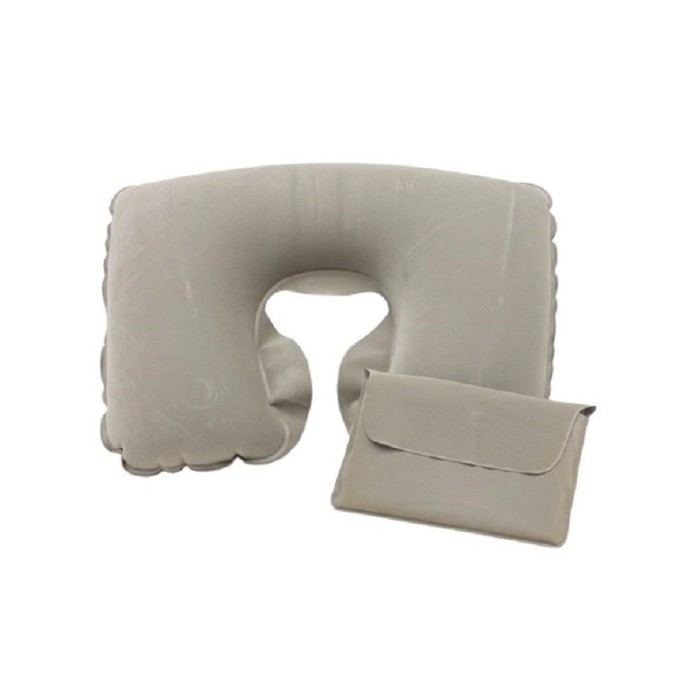 Perna voiaj confortabila, gonflabila, din catifea, pentru calatorie, gri