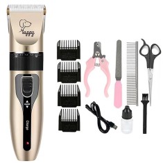 Masina de tuns animale, Yefound&reg;, caini, pisici, Lama ceramica de rezerva, Acumulator 1500mAh, Adaptor priza, Silentioasa, Trimmer fara fir, Golden