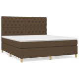 Cumpara ieftin Pat box spring cu saltea, maro inchis, 160x200 cm, textil