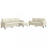 Set de canapele cu perne/rulouri, 3 piese, crem, catifea