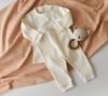 Set bluzita cu maneca lunga si pantaloni lungi din bumbac organic si 5% elastan - Ecru, BabyCosy (Marime: 3-6 Luni)
