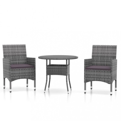 Set mobilier de gradina, 3 piese, gri, poliratan foto