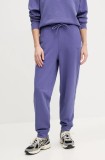Puma pantaloni de trening din bumbac femei, culoarea violet, neted, 685667