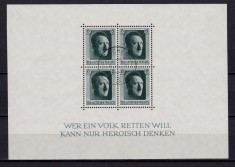 ✅ (S38) Germania Reich 1937 &quot; Aniversare Adolf Hitler-48 de ani&quot; serie Mi.646 in bloc/colita 7 , guma buna, stampila complezenta Munchen