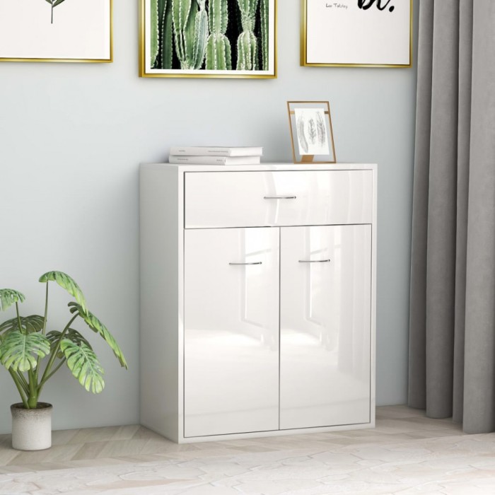 Dulap, alb extralucios, 60x30x75 cm, lemn prelucrat