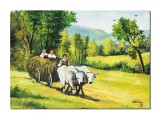 Cumpara ieftin Tablou pictat manual living, dormitor, Carul cu boi, 70x50cm ulei pe panza, reproducere Nicolae Grigorescu