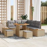 Set de sofa de grădină vidaXL cu 8 piese și perne Bej Ratan Poliuretanic Acacia, Set de dining de grădină vidaXL cu 3 piese și perne Bej Ratan Poliure
