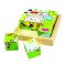 Puzzle cubic Animale Domestice, 9 cuburi din lemn, dezvolta abilitati kinestezice