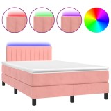 Cumpara ieftin Pat cu arcuri, cu saltea si LED, roz, 120x190 cm catifea
