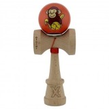 Kendama Originala, Brown Monkey, Super Sticky cu Cupe Mari King Size V3, Rulment Metalic si Gaura in Baza, din Lemn 18 cm, Ata 55 cm, Rosu