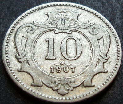 Moneda istorica 10 FHELLER - AUSTRO-UNGARIA / AUSTRIA, anul 1907 * cod 4846 foto