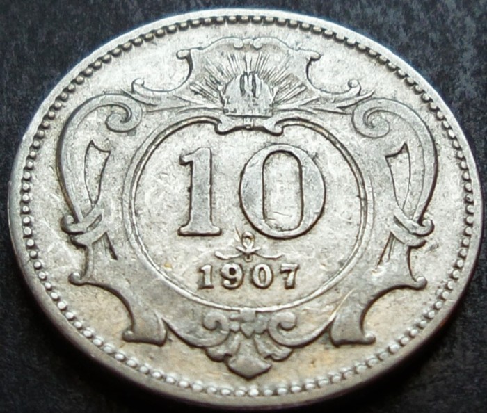 Moneda istorica 10 FHELLER - AUSTRO-UNGARIA / AUSTRIA, anul 1907 * cod 4846