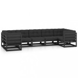 Set mobilier gradina cu perne, 7 piese, negru, lemn masiv pin