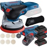 Bosch GEX 18V-125 + M480 + 0615990L1R - Slefuitor cu excentric 125 mm valiza speciala + Set 3 acumulatori si incarcator Li-Ion 18 V 4 Ah valiza specia