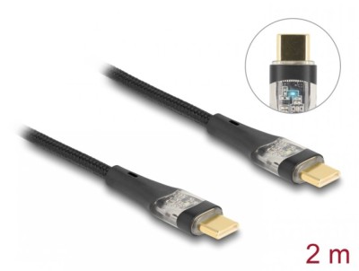 Cablu USB 2.0 type C PD 3.0 100W E-Marker T-T 2m brodat Negru, Delock 80764 foto