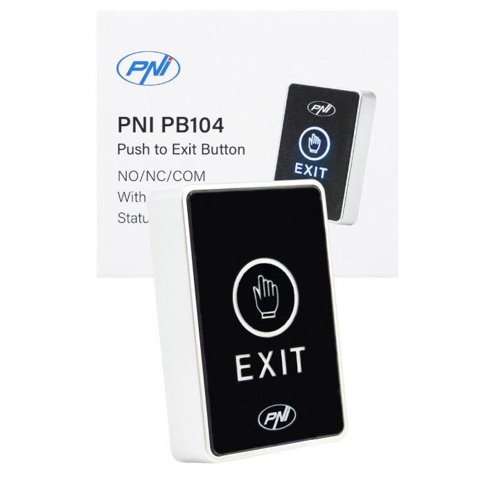 Aproape nou: Intrerupator de acces PNI PB104, cu touch, montaj aplicat, NO/NC/COM,