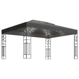 Cumpara ieftin Pavilion cu acoperis dublu&amp;siruri de lumini LED,antracit, 3x4 m
