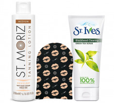 Pachet complet pentru autobronzare profesionala ST MORIZ cu Lotiune Instant Medium, Manusa si Exfoliant ST IVES foto