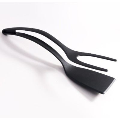 Spatula Multifunctionala tip Cleste, Cyrax, Spatula Cleste pentru Gatit, Silicon PP, pentru Alimente, Carne, Paine, 31 x 8.5 cm Negru foto