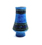 vaza din ceramica glazurata STREHLA Germania de Est 1960's decor retro vintage mid century modern nunate de albastru si verde