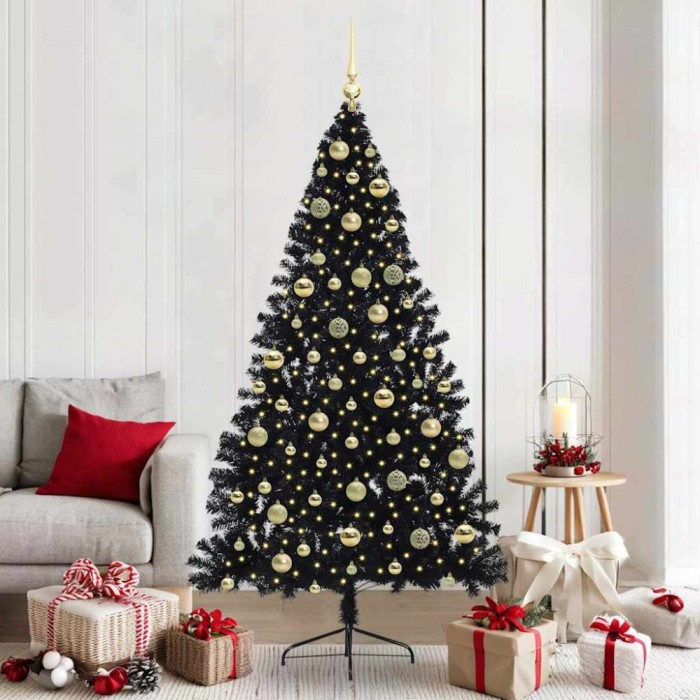 vidaXL Pom de Crăciun artificial pre-iluminat Negru 210 cm PVC 3397158