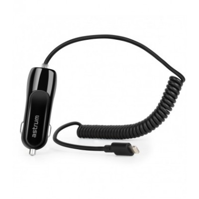 Incarcator Auto Astrum CC390,Cablu Lighting iPhone/iPad spiralat, 2,4A Negru foto