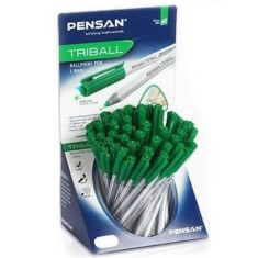 Pixuri PENSAN Triball, Varf 1 mm, 60 Buc/Set, Scriere Verde, Corp Plastic cu Capac, Pix Verde, Pixuri Verzi, Pixuri Scolare, Pixuri pentru Scoala, Pix foto