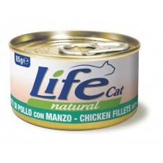 Conserva cu hrana umeda pentru pisici Life Cat, pui si vita, 85 g