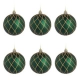 Set Globuri de Craciun Verzi cu Glitter Auriu &Oslash;8cm - 6 bucăți, CMCLASS