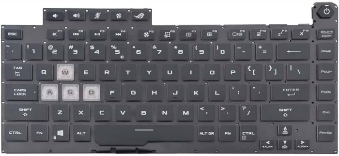 Tastatura Laptop Gaming, Asus, ROG Strix G G531GD, G531GD, G531GT, G531GT, G531GV, G531GV, G531GU, iluminata, conector RGB 8 pini, layout US