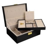 Cutie Organizator pentru Bijuterii, 2 Nivele, cu Lacăt, 23x17x9cm, Neagră, CMCLASS
