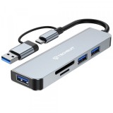 Hub USB / USB-C Techsuit H7 DataBridge, 5in1, Gri