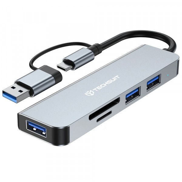 Hub USB / USB-C Techsuit H7 DataBridge, 5in1, Gri