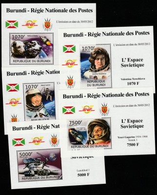 Burundi 2012 - Spatiu , Cosmos , Cosmonauti , caini , 5 colite dantelate foto