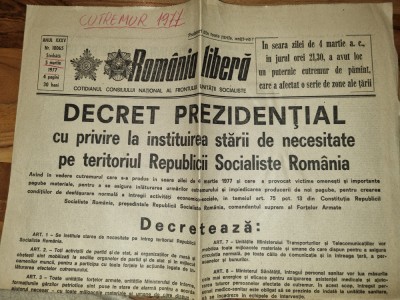 romania libera 5 martie 1977 - primul ziar aparut dupa cutremurul din 4 martie foto