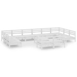 Set mobilier de gradina, 13 piese, alb, lemn masiv de pin