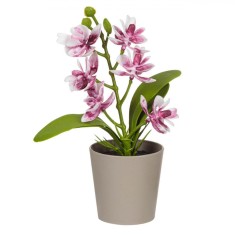 Ghiveci Decorativ Planta Artificiala, Model Orhidee, Culoare Bej, Dimensiuni 6x17 cm foto