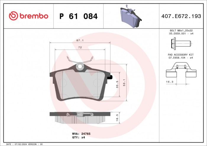 BREMBO P 61 084 PRIME LINE set placute frana,frana disc