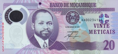 MOZAMBIC █ bancnota █ 20 Meticais █ 2011 █ P-149a █ POLIMER █ UNC █ necirculata foto