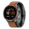 Smartwatch iSEN Watch P30 Negru cu Portocaliu cu bratara maro din piele, 1.3 , Tensiometru cu manseta gonflabila, Temperatura, Oxigen