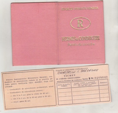 bnk div Permis conducere RSR 1982 + tichet evidenta contraventii foto